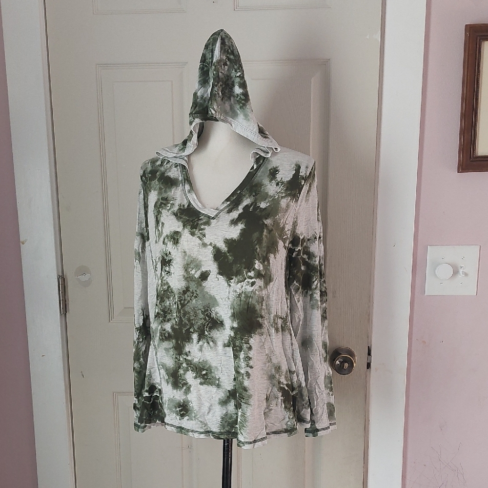 Cha Cha Vente Green Camo Hooded Long Sleeve Shirt Size 1X - Picture 1 of 7